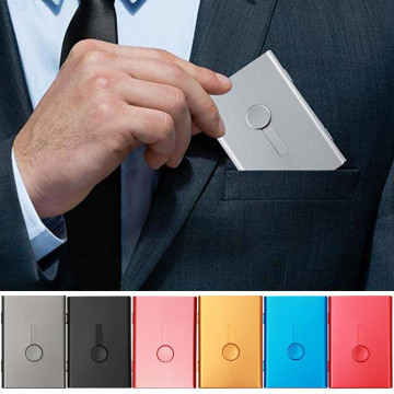 Business Card Holder Hand Push Card Case Bank Card Membership Package Metal Ultra Thin Business Card Packaging Box Organizer