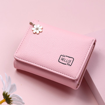 New Cute Flower Tassel Women Wallet Solid Color Large Capacity Short Girls Female Soft Small Coin Purse Card Holder Money Bag