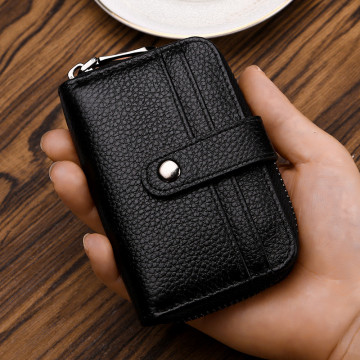 Mini Short Zipper Women's First Layer Cowhide RFID Credit Card Holder Wallet Men Multi-Function Leather Coin Purse ID Money Bag